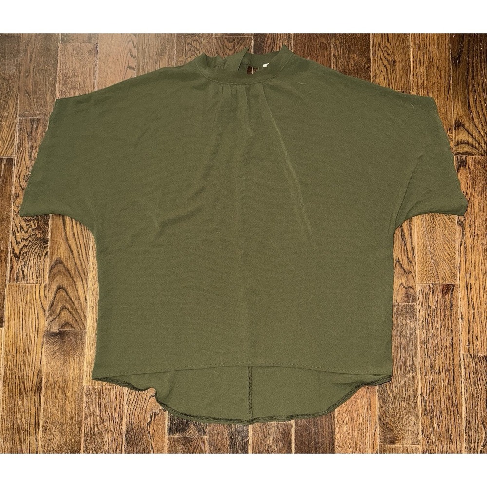 Angashion‎ Women's Top Size XL Green Bow Tie Blouse Short Sleeves